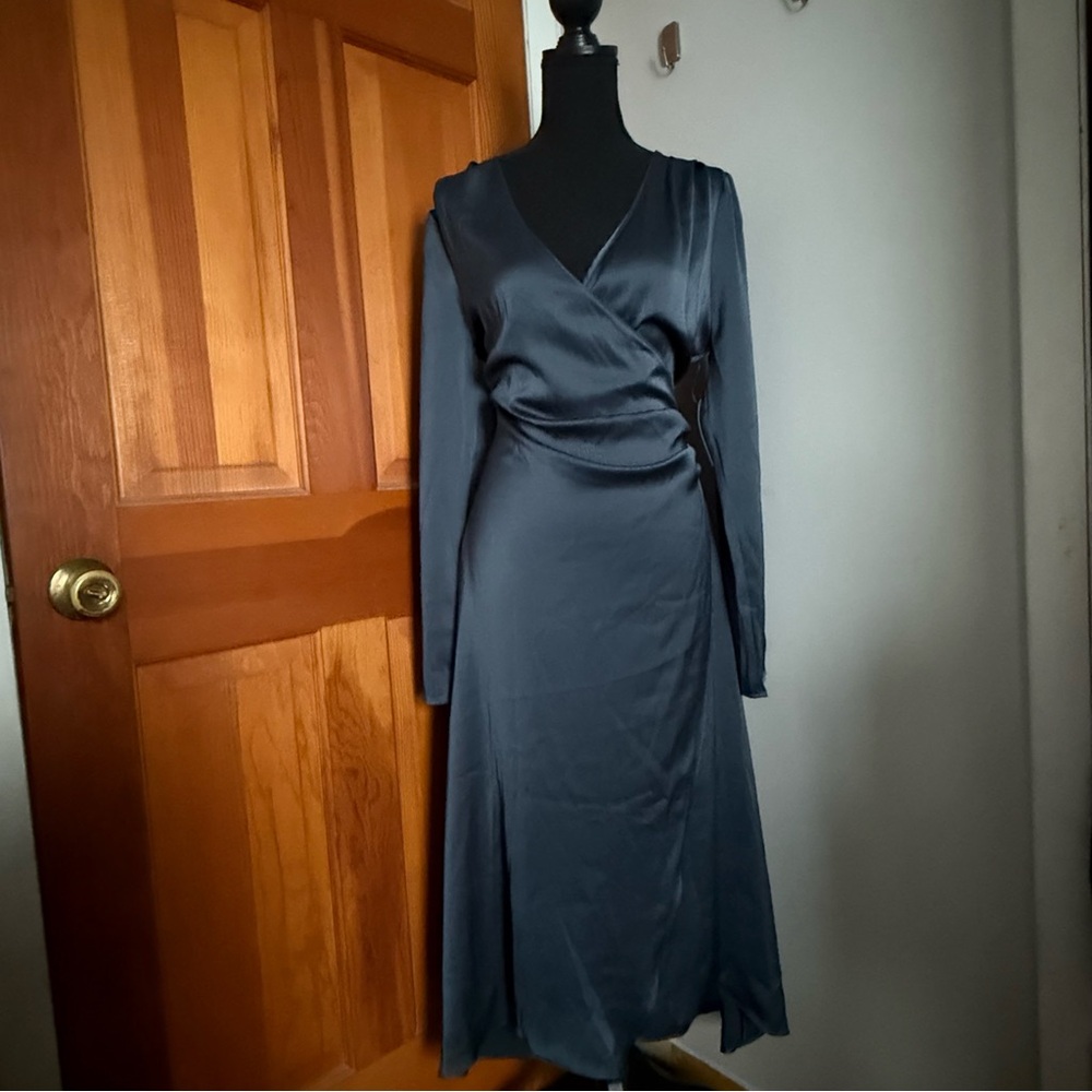 Lush Long Sleeved Silky Evening Dress - Picture 2 of 15